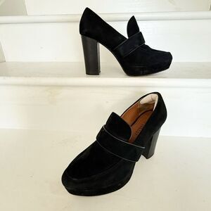 Derek Lam Platform Loafers Pumps Womens 10 Black Leather Suede Heels Shoes Italy
